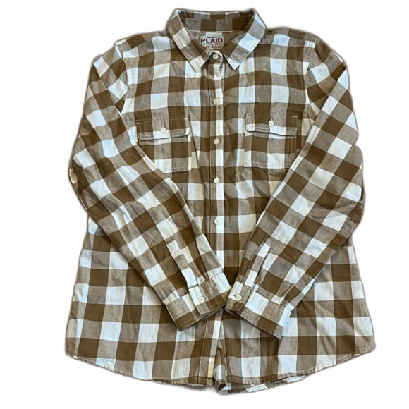 Old Navy Plaid Button Down Shirt Brown White Size Medium - Picture 1 of 6